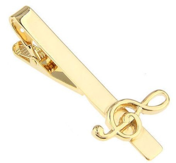 goldene Krawattennadel mit goldfarbenem Viiolinschlüssel